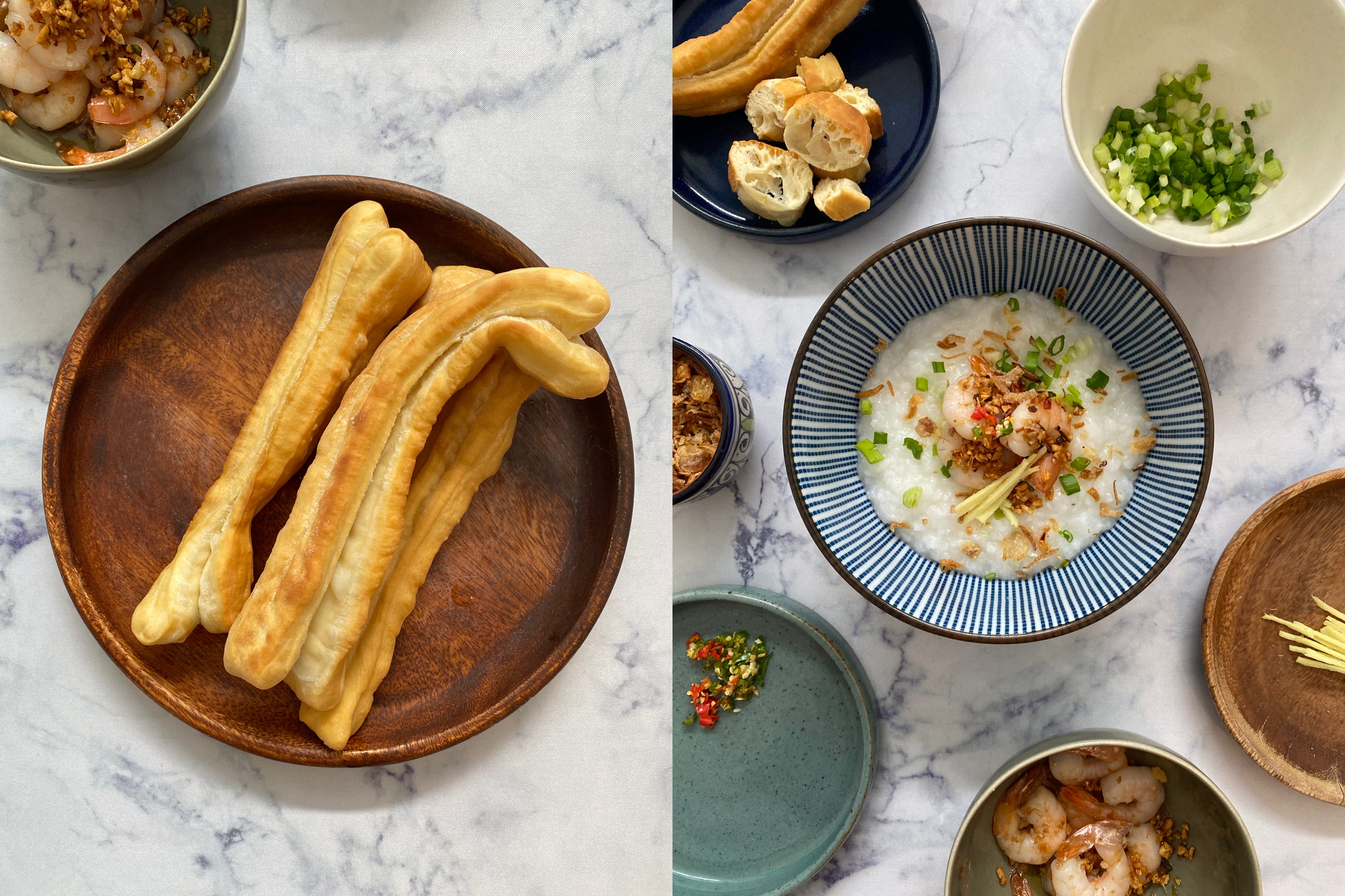 Youtiao and congee with shrimps